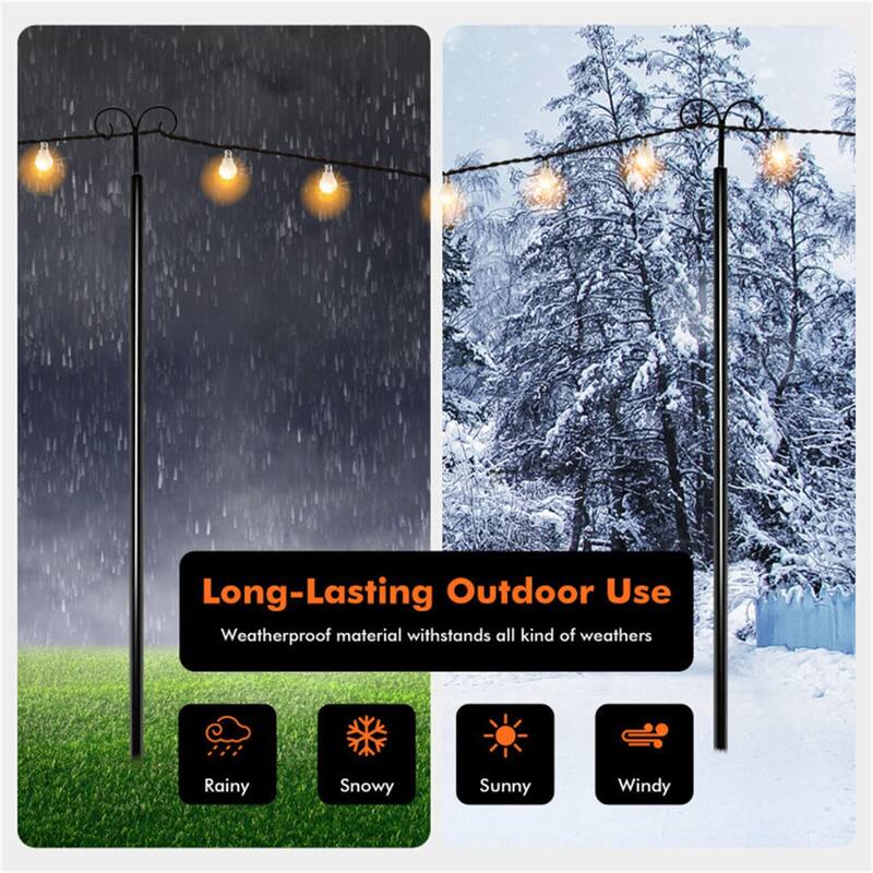 8/10 Feet 2 Pack Outdoor String Light Poles with Top Arc Hook