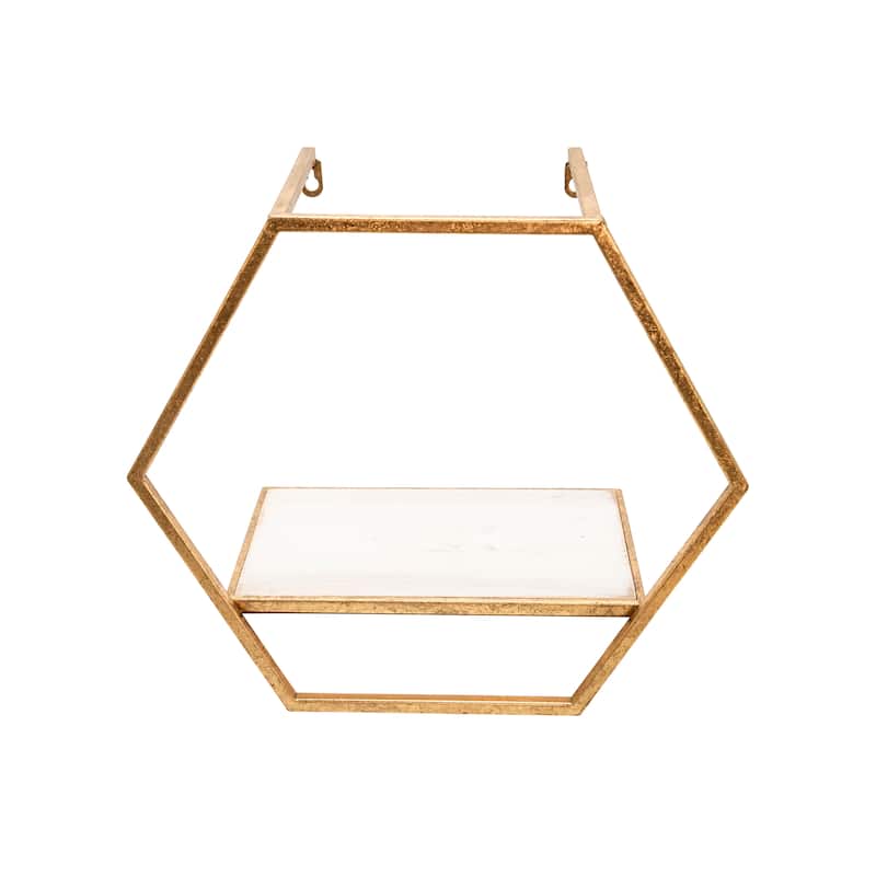 Metal Wood Hexagon Wall Shelf Set of 3 - Gold, 11/12/14" - 16.0"