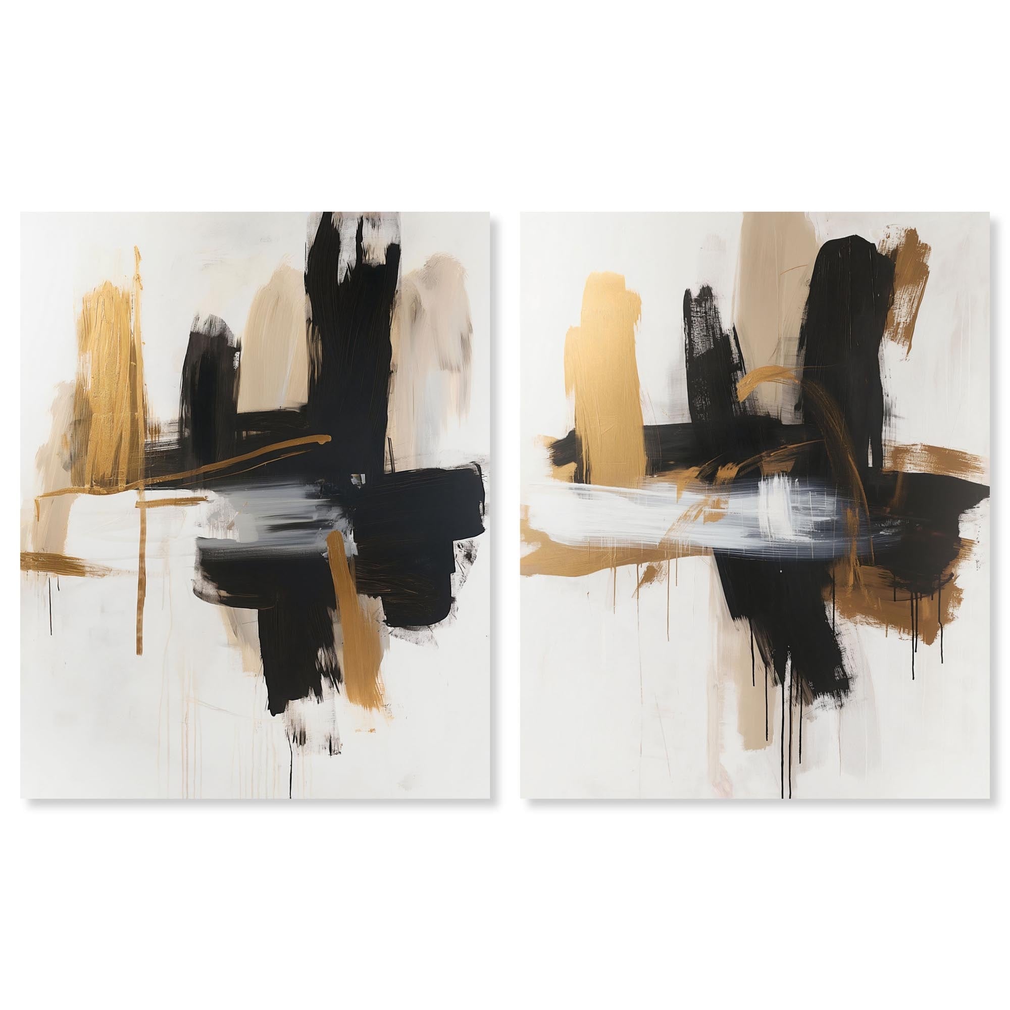 Golden Glam Luxe Set of 2 Boho Wall Decor Set of 2 Wrapped Canvas Print by Art Remedy