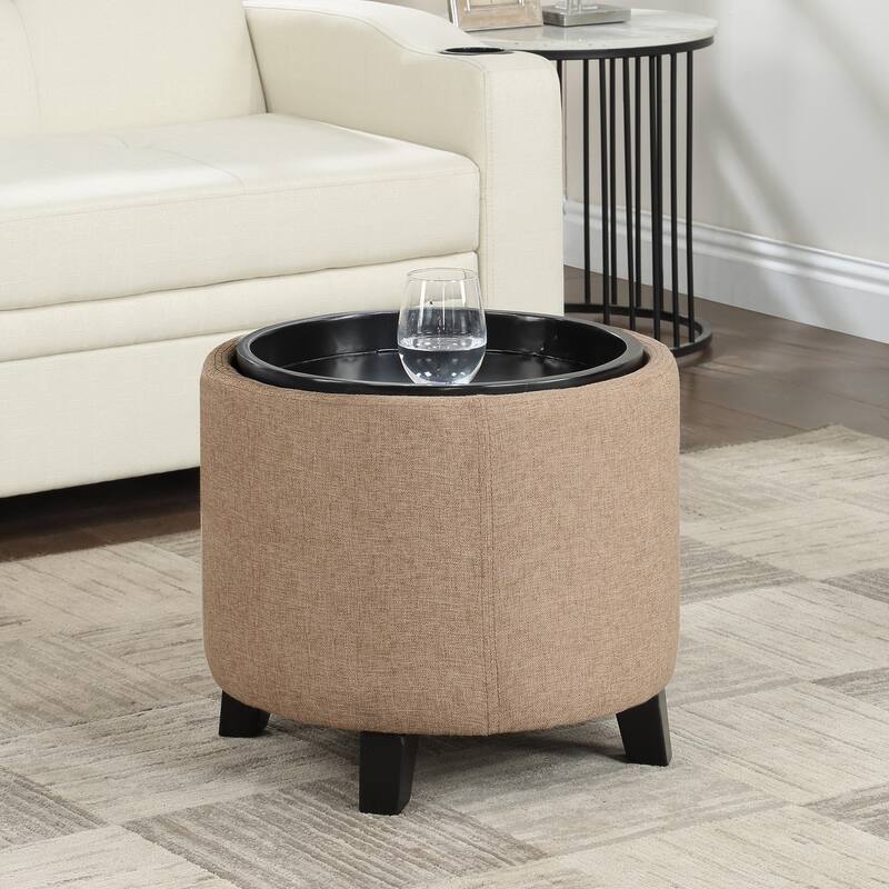 Storage Ottoman with Reversible Tray - Decorative Storage Furniture with Comfortable Cushion Seat and Functional Tray Lid