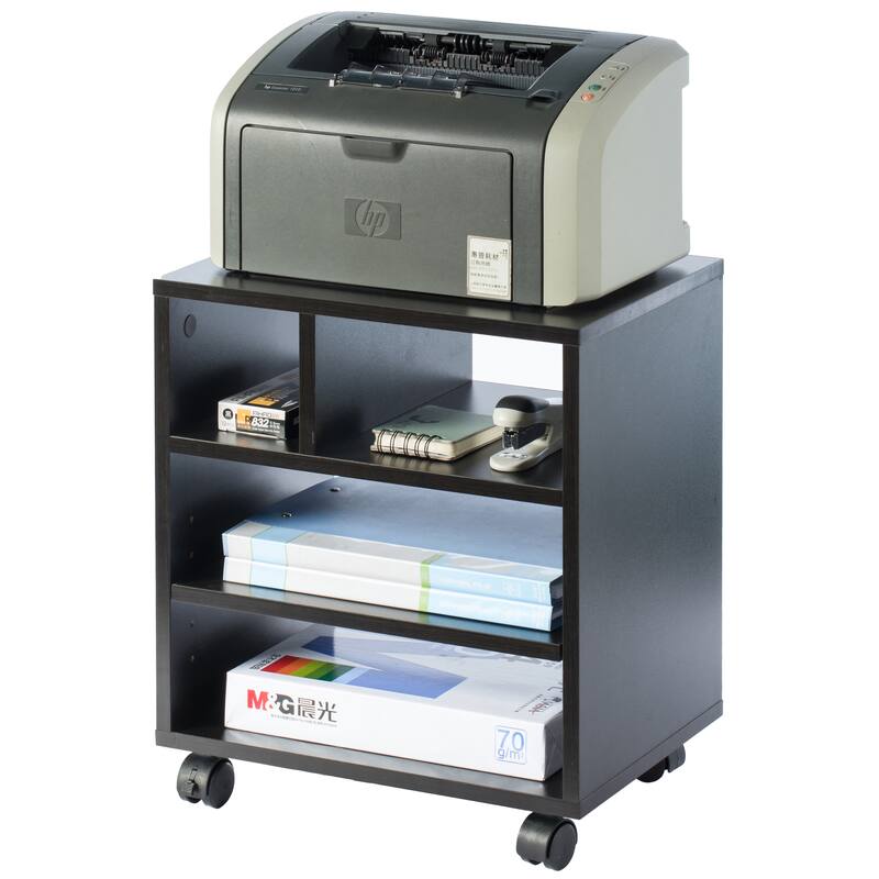 Wooden Office Storage Printer Stand with Wheels - Black