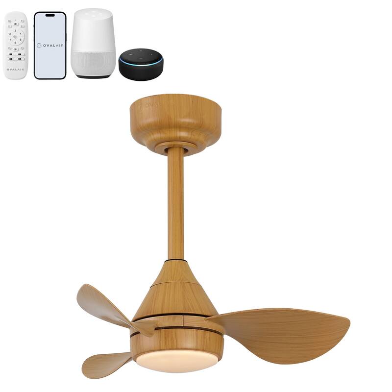 22" Smart LED Ceiling Fan, 6-Speed, Dimmable, App & Remote Control - Oak