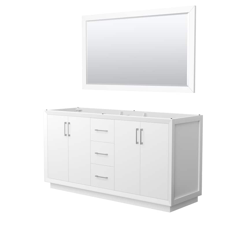 Strada 66-Inch Double Vanity Cabinet, 58-Inch Mirror - White, Brushed Nickel Trim, No Top