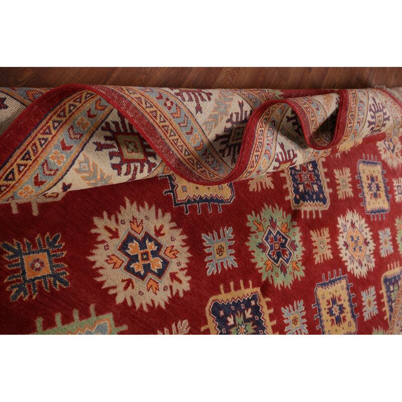 Red Geometric Kazak Area Rug Handmade Wool Carpet - 8'1" x 9'7"