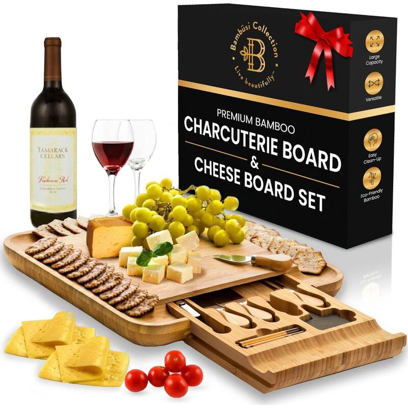 Charcuterie Board Gift Set – Bamboo Cheese Board Set with Knives, Perfect Gift for Housewarming, Wedding Gifts, and Birthdays