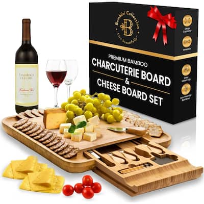 Charcuterie Board Gift Set – Bamboo Cheese Board Set with Knives, Perfect Gift for Housewarming, Wedding Gifts, and Birthdays