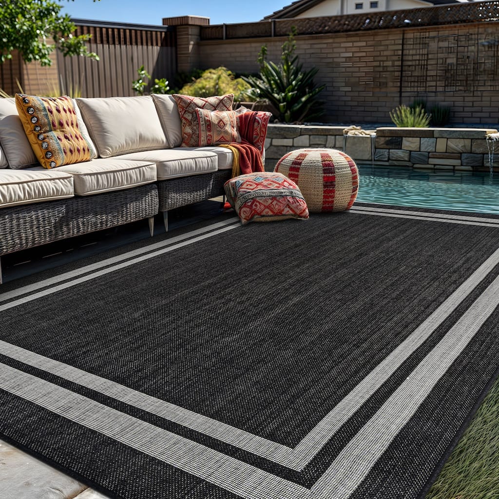 World Rug Gallery Border Indoor/Outdoor Flat Woven Area Rug