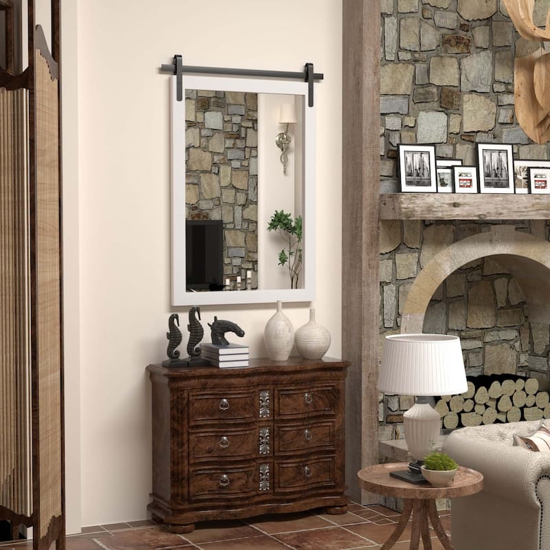 Farmhouse Barn Door Solid Wood Frame Bathroom Vanity Wall Mirror