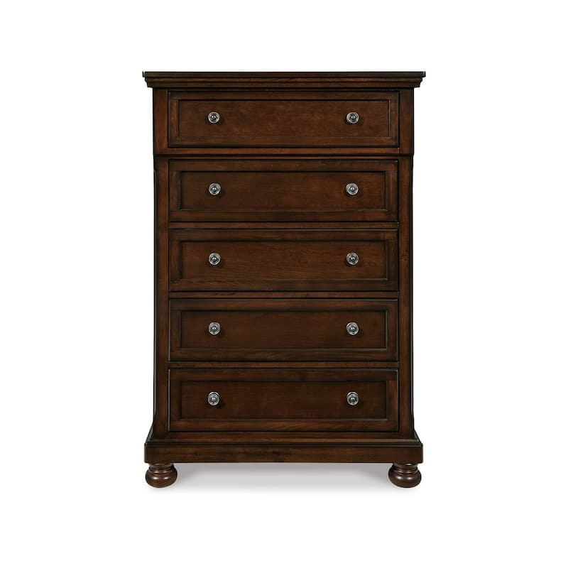 Fray 58 Inch 5 Drawer Classic Tall Dresser Chest, Brown Wood, Bun Feet