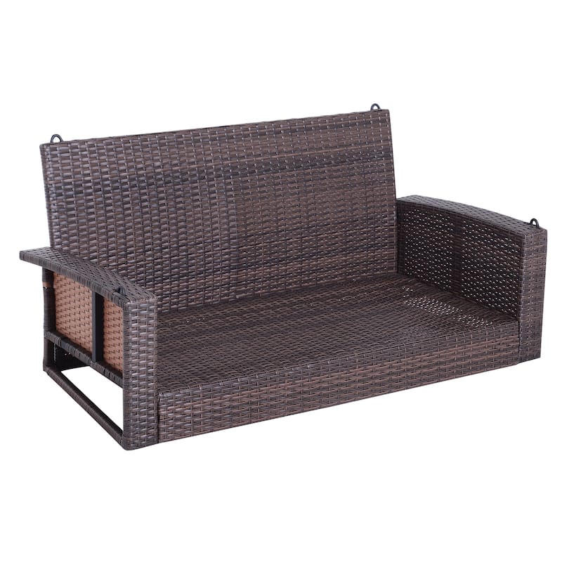 Wicker Hanging Swing Bench with Cushions and Outdoor 2-Person Porch Chair (550lb Capacity)