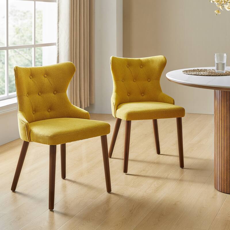Pedro Mid-century Modern Dining Chair with Solid Wood Legs Set of 2 by HULALA HOME - Mustard