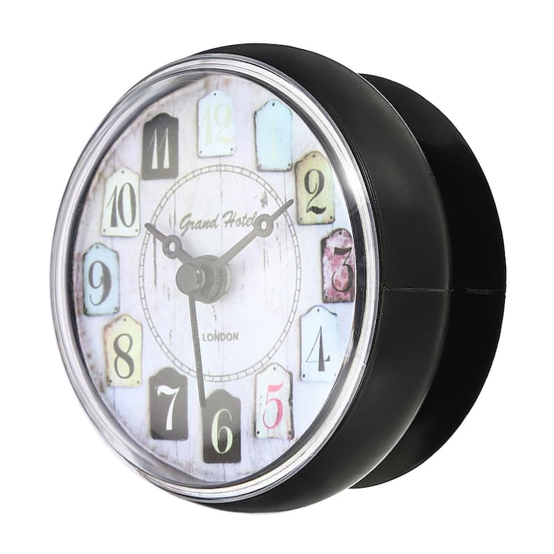 Waterproof Shower Clock Mini Bathroom Mirror Wall Clocks w Suction Cup - Black