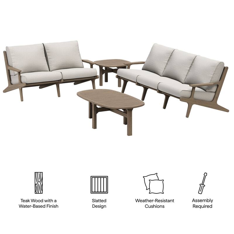 Saratoga 4-Piece Outdoor Patio Teak Wood Furniture Set