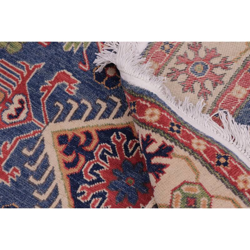 Bohemian Kazak Giselle Blue/Natural Wool Round - 4'10'' x 4'10''