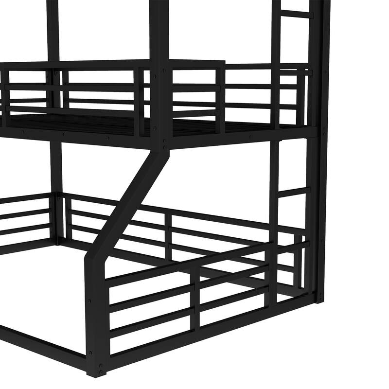 GDFStudio - Fillip Metal Triple Bunk Bed with Guardrails & Noise-Reduced Heavy-Duty Frame