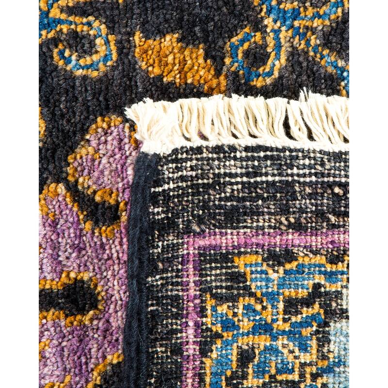 Overton Hand Knotted Wool Vintage Inspired Modern Contemporary Suzani Black Area Rug - 8' 2" x 10' 2"
