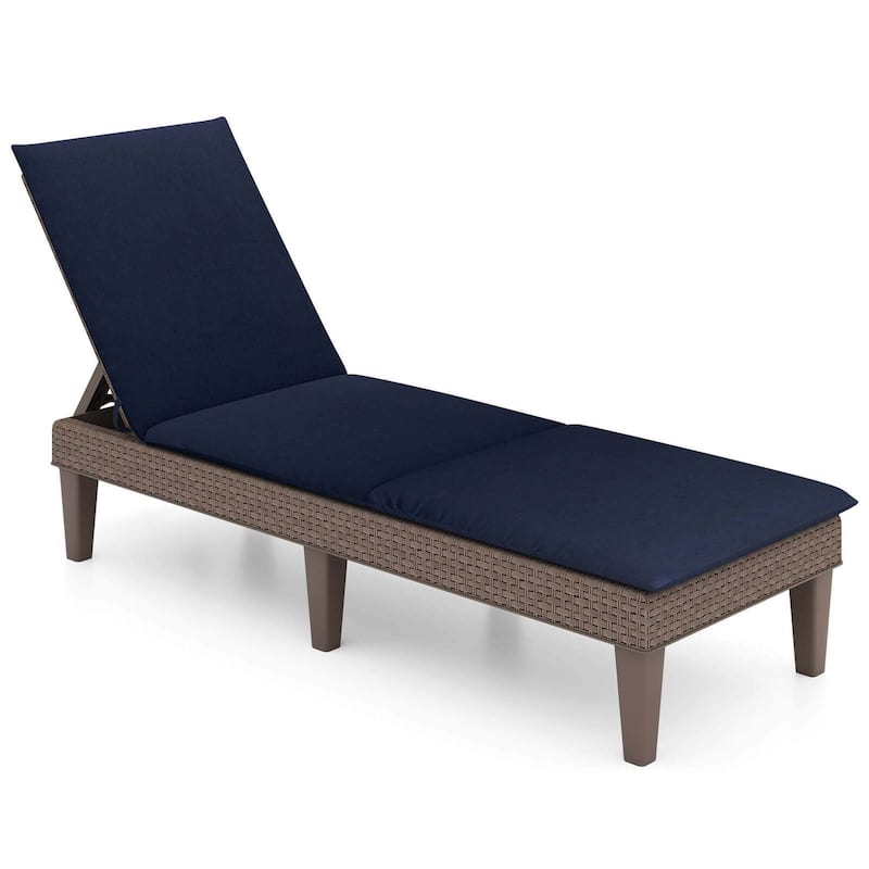 Outdoor Chaise Lounge Chair Rattan Recliner w/ Removable Cushion - Blue