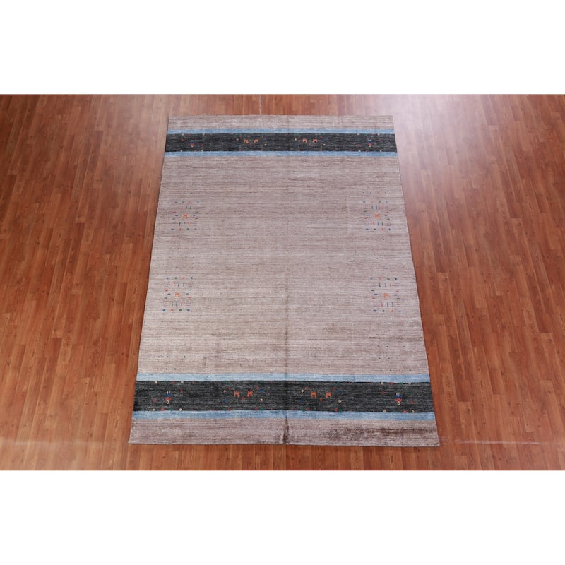Gabbeh Indian Area Rug Handmade Brown Wool Carpet - 6'8" x 9'7"