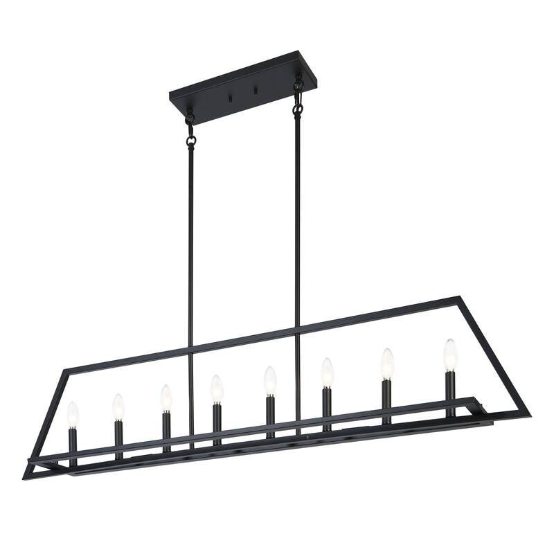 55.1 IN Modern Black Metal 8-Light Linear Geometric Chandelier Kitchen Island Farmhouse Lighting - L55.1" x W7.9" x H11.6"