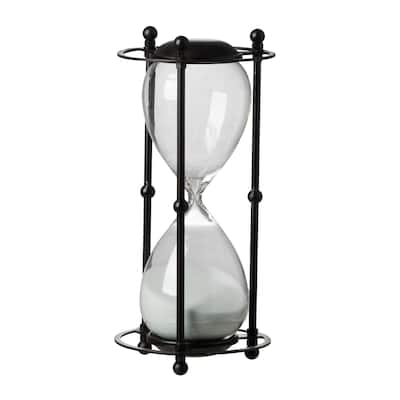 13" Black and White Hour Glass In Stand