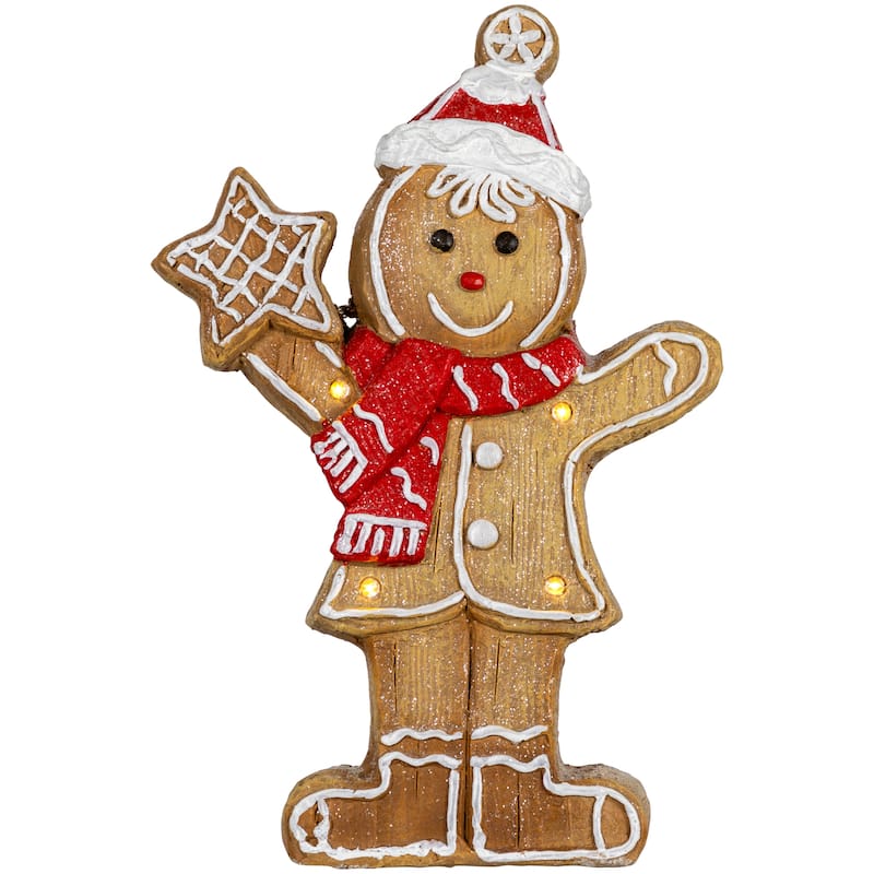 LED Lighted Gingerbread Boy with Frosted Cookie Star Christmas Figurine - 15.5"