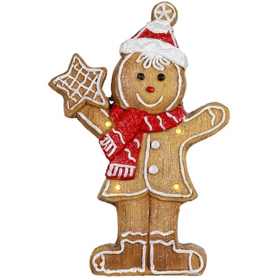 LED Lighted Gingerbread Boy with Frosted Cookie Star Christmas Figurine - 15.5"