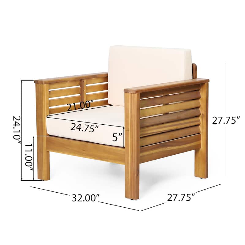 Quim Outdoor Club Chair, Shutter Slat Panel, Brown Acacia Wood, Beige