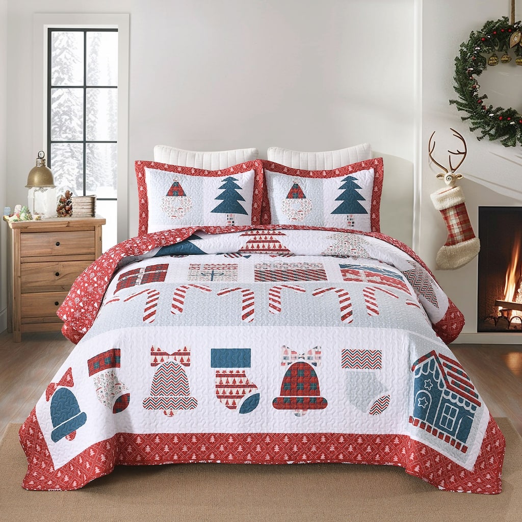 3 Pcs Lightweight Polyester Christmas Quilt Set