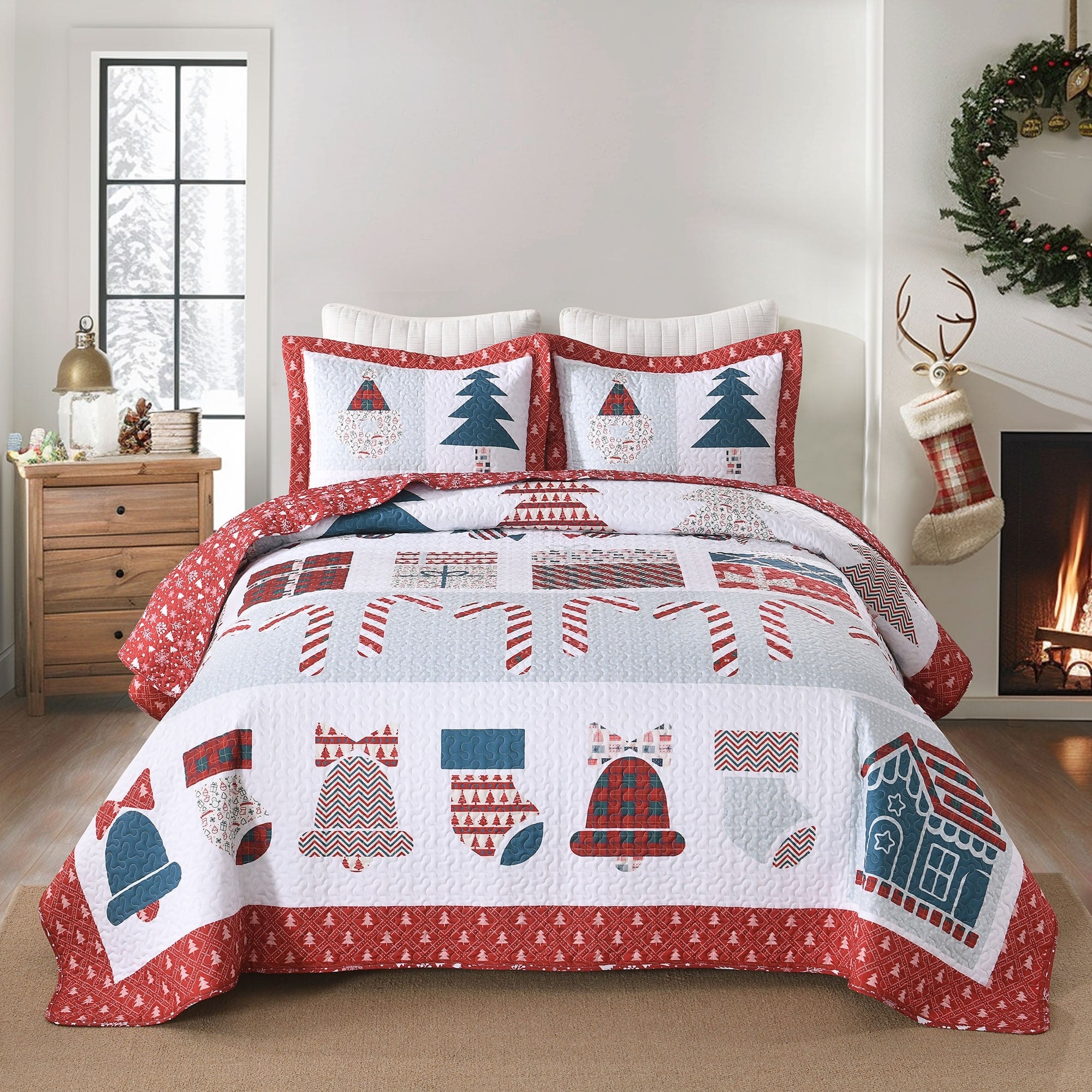 MarCielo Lightweight Polyester Christmas Quilt Set