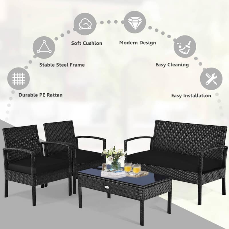 Costway 8 PCS Outdoor Patio Rattan Furniture Set Cushioned Sofa Coffee - See Details