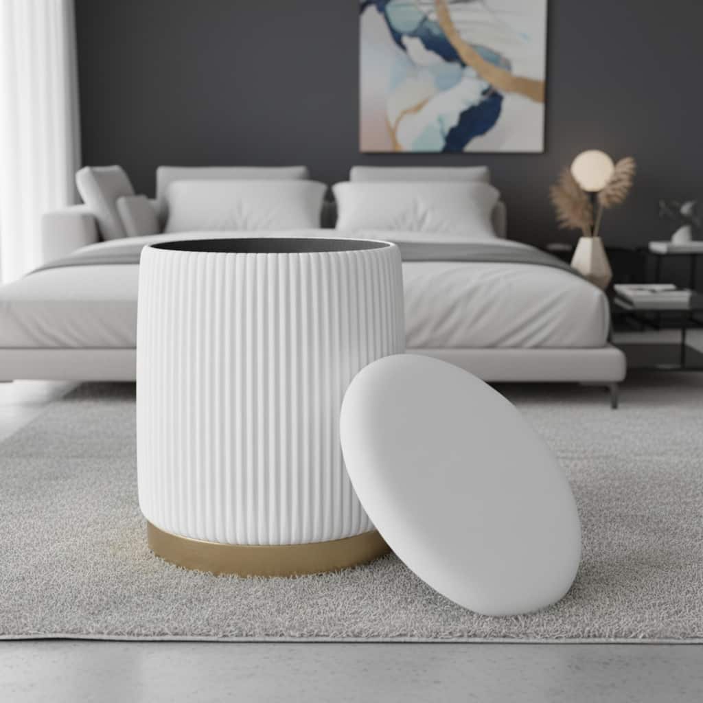 Round Ottoman Elegant Vanity Stool and Footrest for Bedroom, Makeup Desk, or Living Room