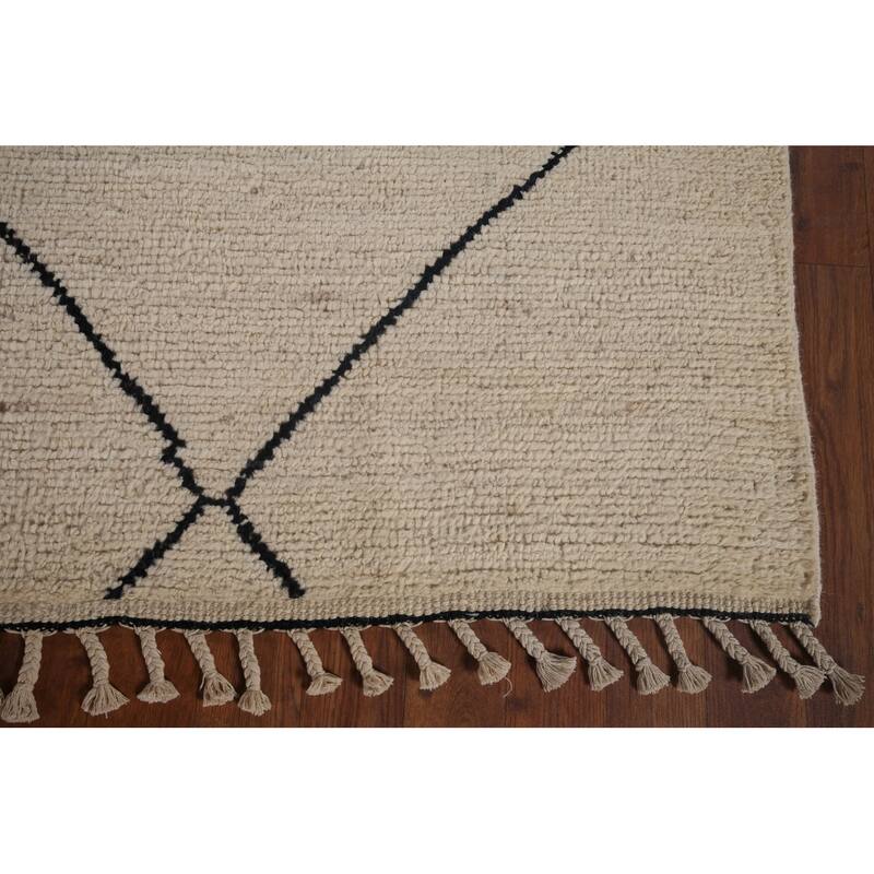 Trellis Moroccan Oriental Area Rug Hand-Knotted Beige Wool Carpet - 5'7"x 8'0"
