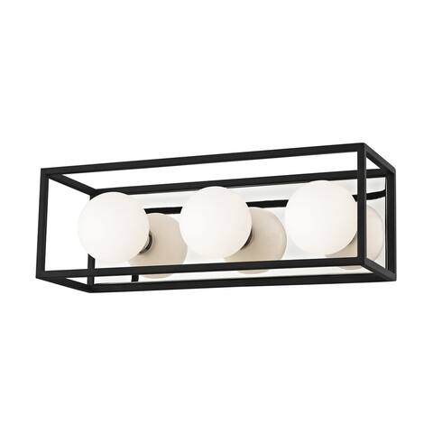 Mitzi by Hudson Valley Aira LED Polished Nickel 15-inch Bath Light with Black Accents, Opal Etched Glass