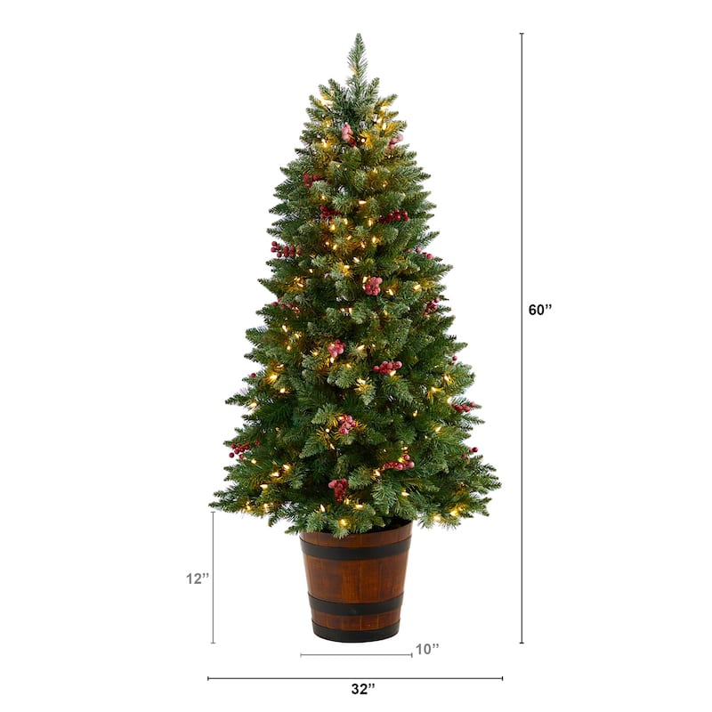 5Ft Pre-Lit Christmas Tree Southwestern Aspen Design, Holiday Decor, Festive Lights, Bendable Branches - Green - 60