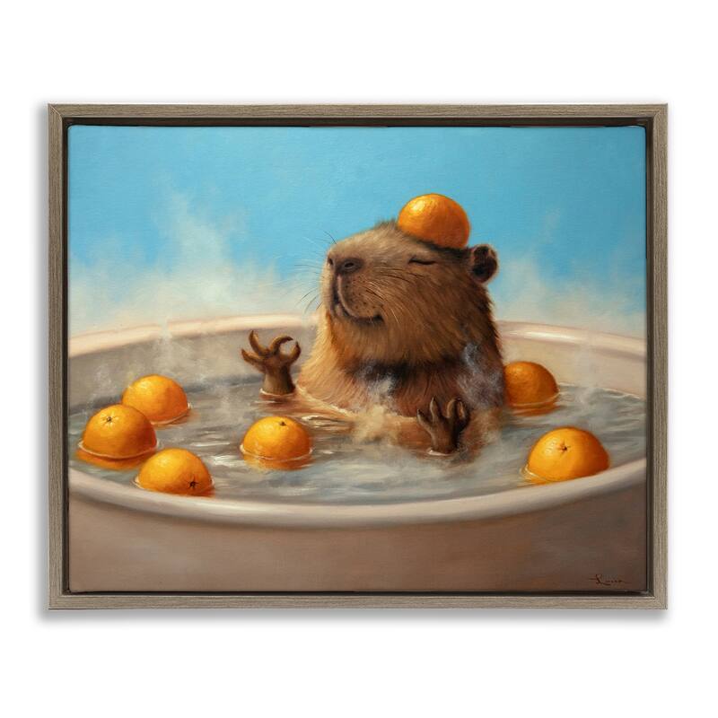 Stupell Capybara in Orange Bath Framed Floater Canvas Wall Art Design By Lucia Heffernan - 21 x 17 - Brown