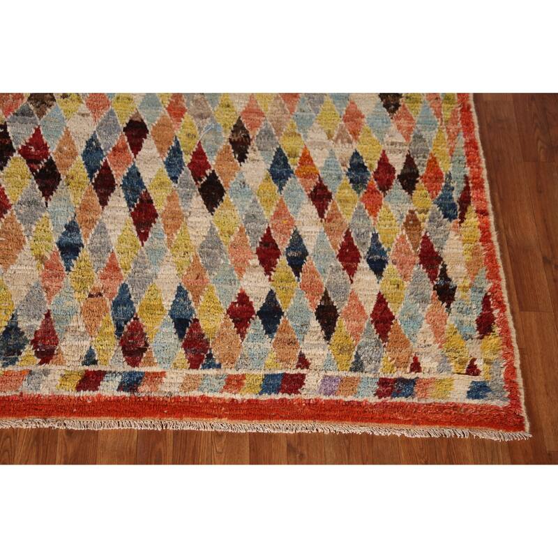 All-Over Trellis Geometric Moroccan Oriental Rug Handmade Wool Carpet - 6'7" x 9'11"