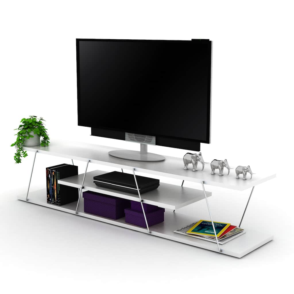 FurnisHome Store Tars Mid Century Modern Tv Stand 4 Shelves Open Storage Metal Cords Entertainment