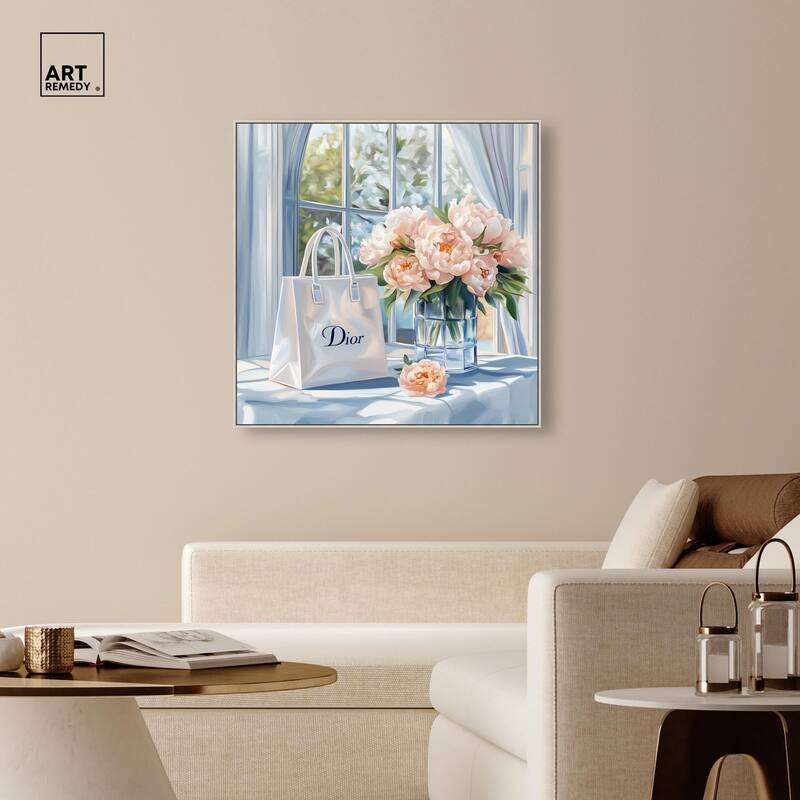 Bag and Peonies Canvas by Art Remedy
