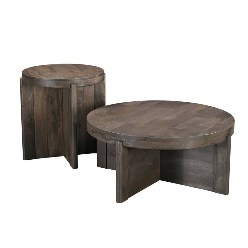 Willow 2-piece Solid Wood Living Room Table Set - Dark Brown