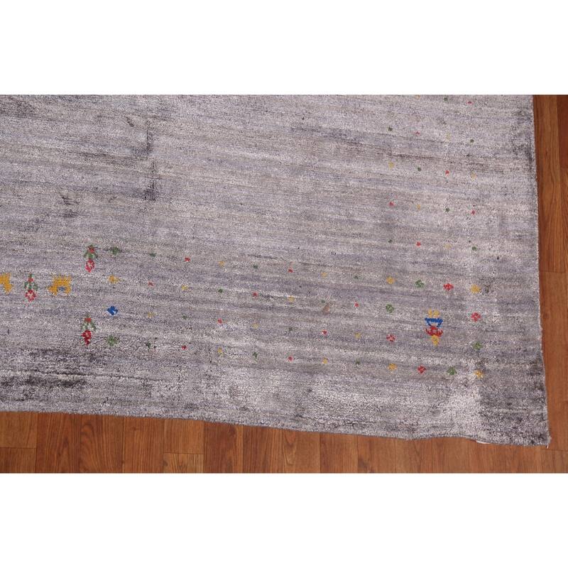 Gray Gabbeh Oriental Area Square Area Rug Handmade Silk Carpet - 9'11"x 10'7"