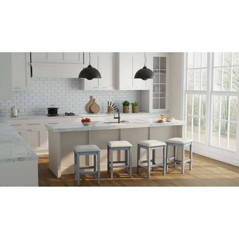 Backless Upholstered Counter Stools - 24.25" - Antique White - Set of 2