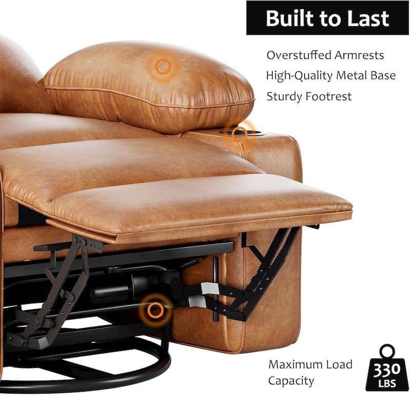 Oversized Leather Power Recliner Sofa Chair with Massage for Living Room Bedroom