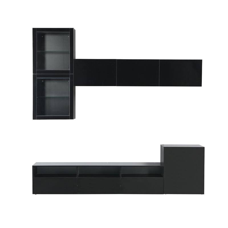 93" Modern High Gloss TV Stand with Wall Mounted Floating Storage Cabinets