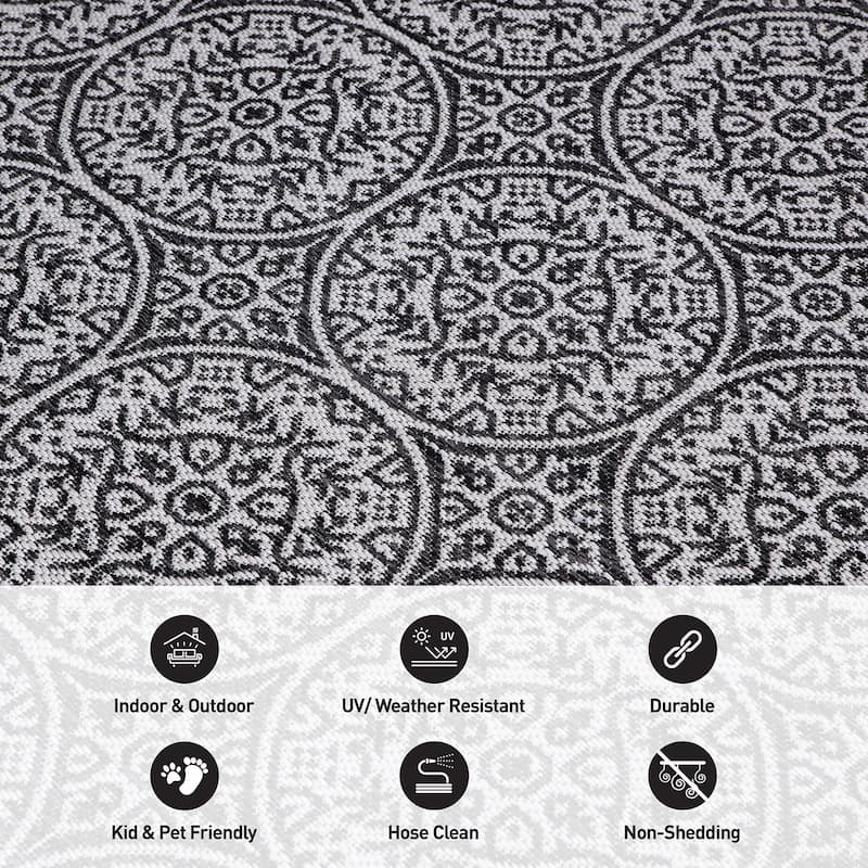 World Rug Gallery Transitional Floral Circles Textured Flat Weave Indoor/Outdoor Area Rug