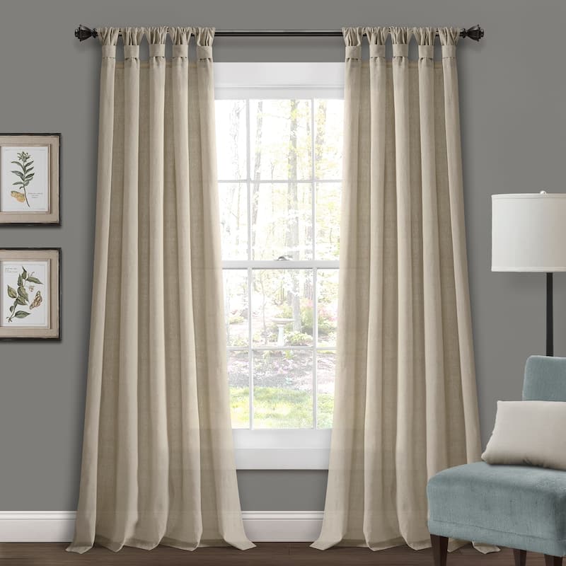 Porch & Den Alsea Burlap Knotted Tab Top Window Curtain Panel Pair