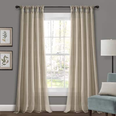 Porch & Den Alsea Burlap Knotted Tab Top Window Curtain Panel Pair