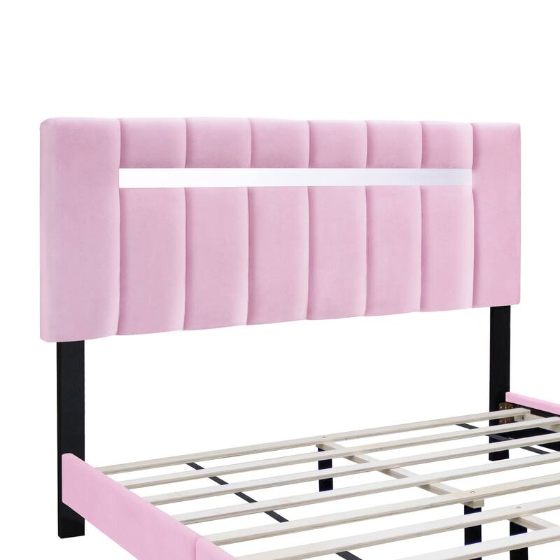 Modern Velvet Upholstered Bed with Adjustable Features