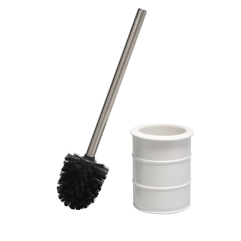 Elle Décor Modern Ridge Design Toilet Brush & Holder in Black - 4"Rdx 15.75" - White