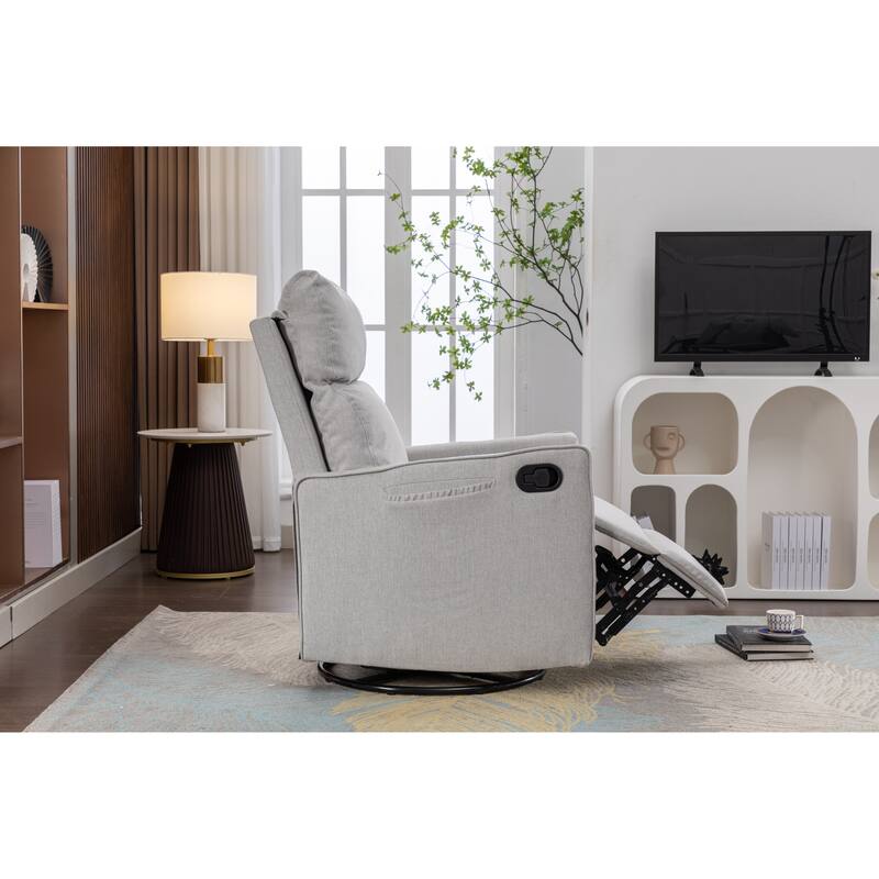 Cotton Linen Fabric Swivel Rocking Chair Glider Rocker Recliner Nursery Chair with Adjustable Back and Footrest
