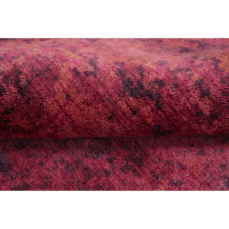 Hand Knotted Oriental Viscose Silk Carpet Modern All-Over Pink Abstract Area Rug - 7' 9'' X 5' 7''